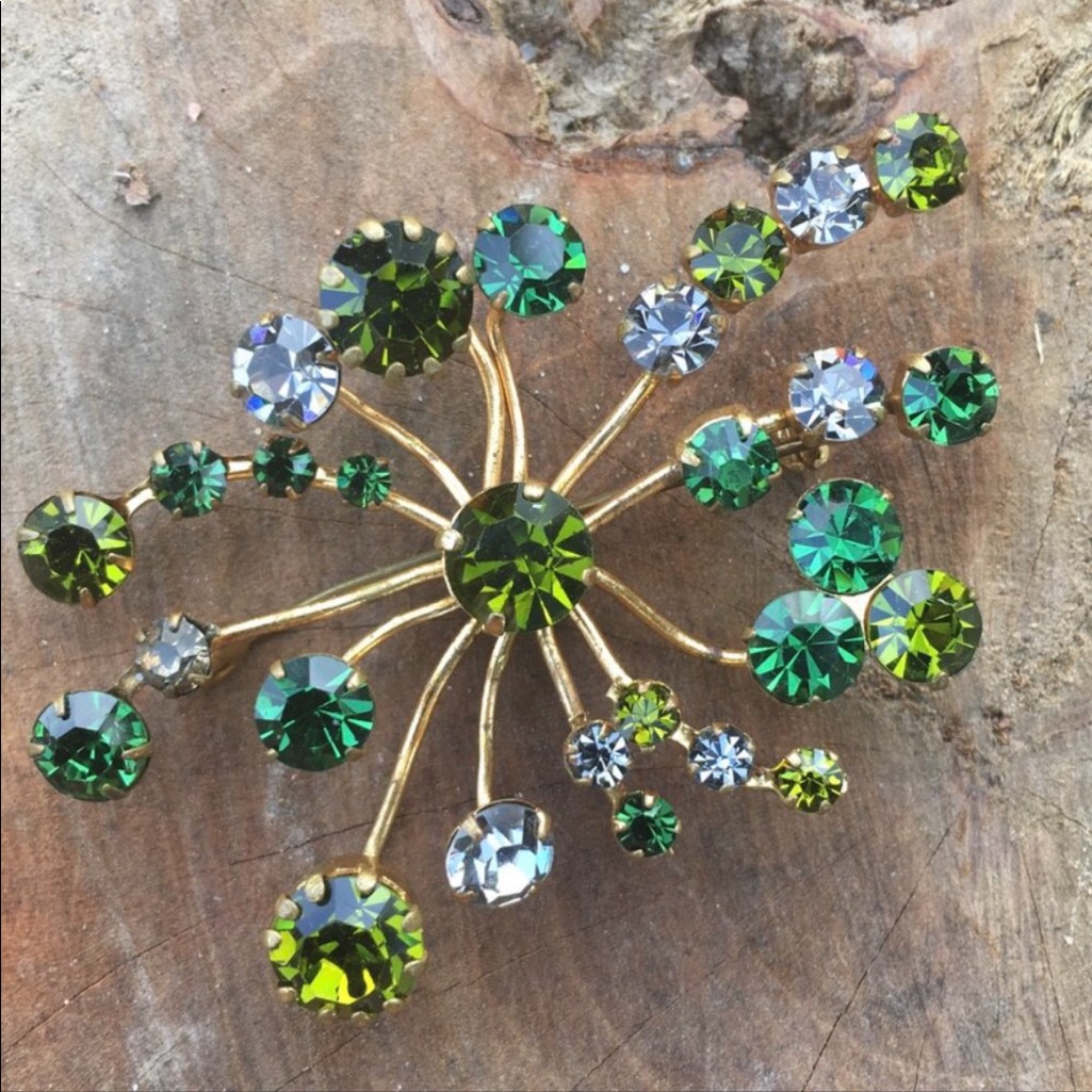 Austrian Crystal Starburst Pin Brooch Vntg